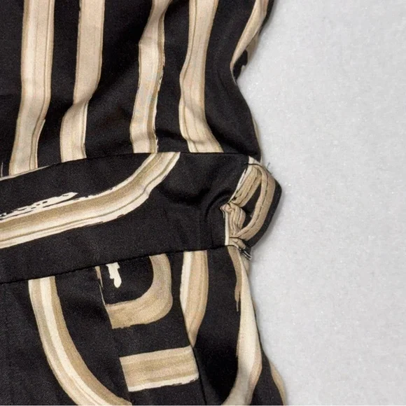 Donna Karan Black Cream Geometric Printed Midi Shirt Dress Buttons Down Size 16 - Picture 6 of 16